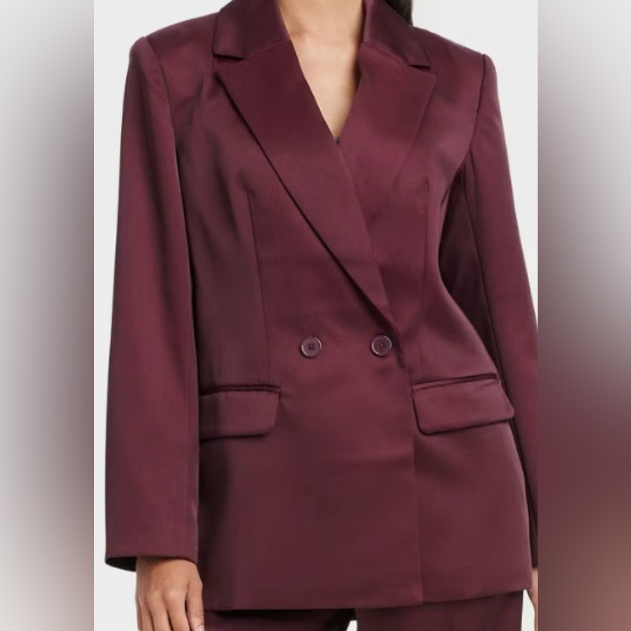 A New Day Women's Burgundy Double-Breasted Satin Blazer - Size L - New